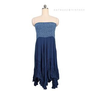 Anandas Midi Dress OS Blue Boho Hippie Handkerchief India Free Size Coverup Pool